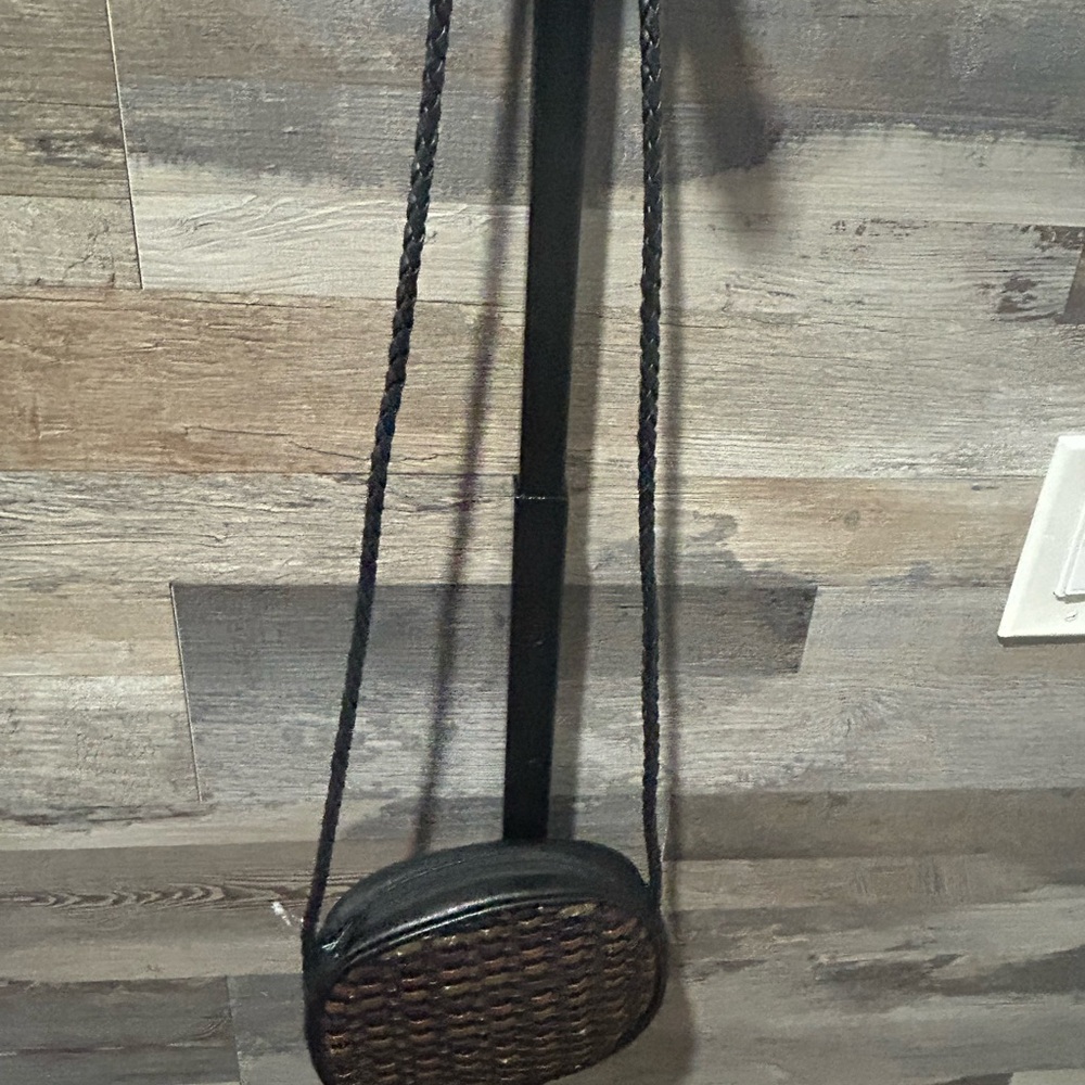 Elegant Vintage Leather Black and Brown Woven Women's Bag